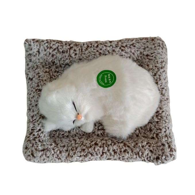 Decordial Cute Cat Soft Plush Press Simulation Sound Animal Cotton Toy, Faux Animal Fur Sleeping Cat Stuffed Toy for Kids, Valentine Gift