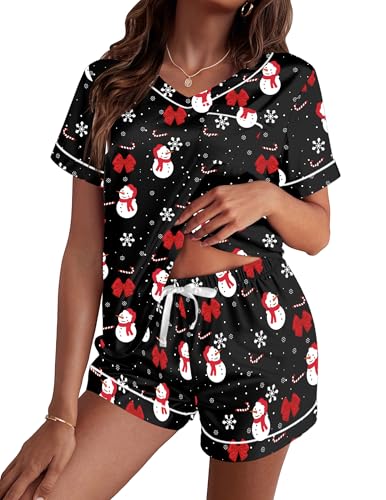 Image of Ekouaer Silk Pajama for Women Short Sleeve Satin Pj Set Two Piece Soft Sleepwear Loungewear S-XXL
