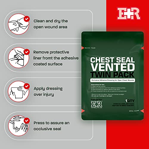 Image of Ever Ready First Aid Vented Chest Seal with Quick Tear Twin Pack- 6.6 inch Square Occlusive Adhesive Dressing for Open Chest Wounds