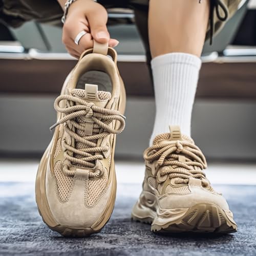 Men's Fashion Breathable Mesh Leather Lace Up Platform Sneakers Casual Non Slip Round Toe Driving Walking Tennis Running Sneakers3