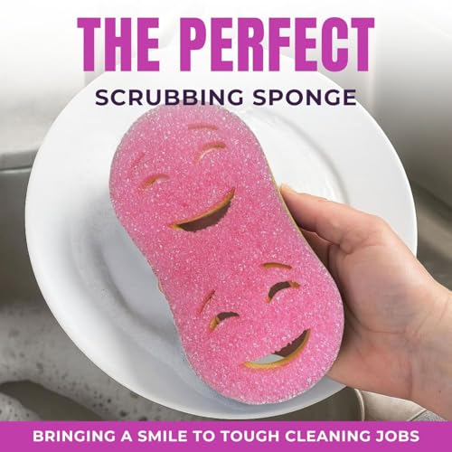 Image of Smilyeez Double-Size Scrub Moji Duo Sponge 2-Pack - Dual Smiling Faces, Temperature-Responsive Scrubber - Scratch-Free, Odor & Stain Resistant