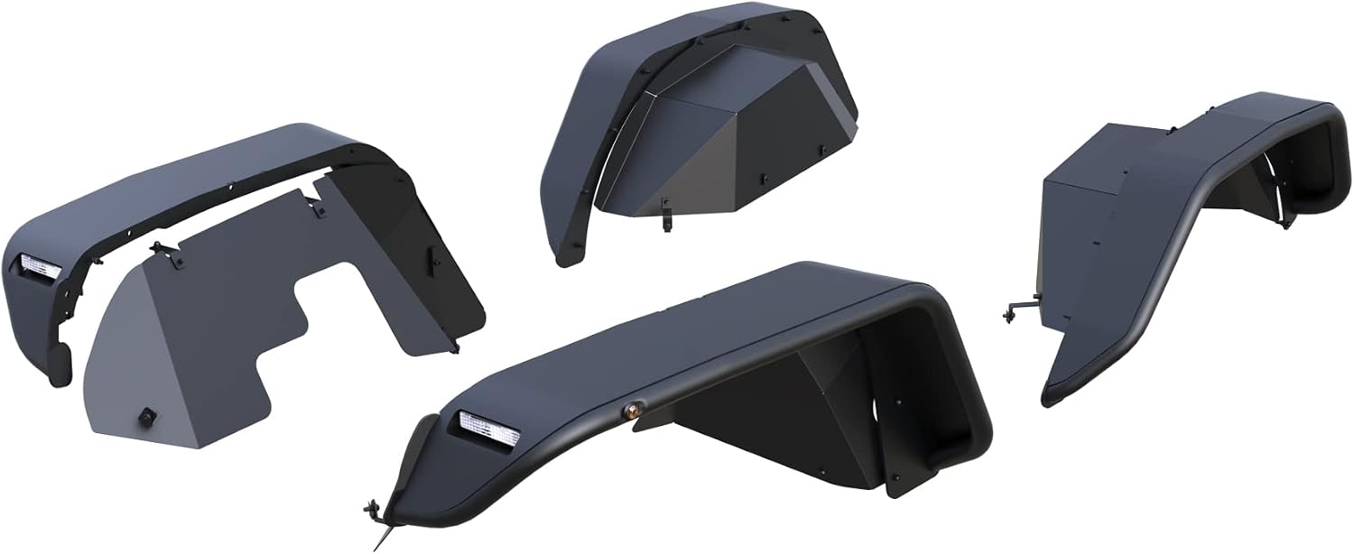 Black Horse Full Set Tubular FENDER FLARES & Inner FENDER FLARES Liners - Front & Rear Matte Black Compatible with 2020-2026 Jeep Gladiator-TIFR20G