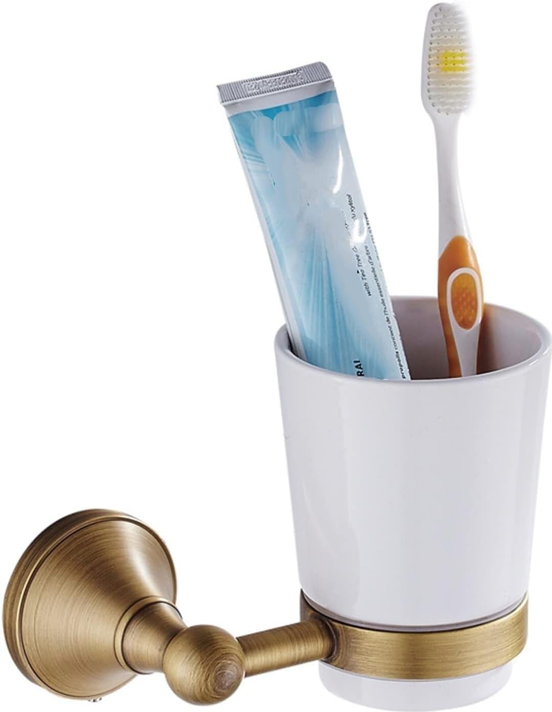 Toothbrush Holder,Wall Mounted Bathroom Toothbrush Holder,Antique Brass and Ceramics Toothbrush Holder Accessories