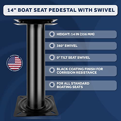 Five Oceans Boat Seat Pedestals, 14" Boat Seat Fixed Pedestal With 360 Degree Swivel, Edc Steel With Black Coating Finish, For All Standard Boating Seats - Fo1872 #TOP1