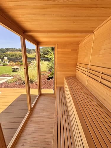 AURGOD Customize Wood Burning Sauna 3-8 Person, Outdoor Red Cedar Steam Saunas, ETL Harvia Heater, Glass Wall Saunas, 220V, Premium LED Light Strip, Backrest Headrest, Waterproofing System(0-195℉)