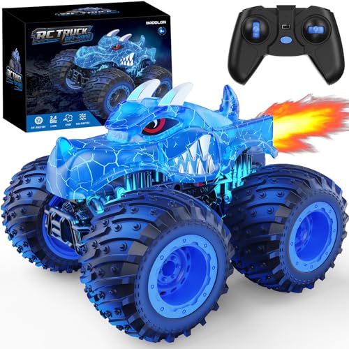 Image of BAODLON Remote Control Monster Car, 2.4GHz RC Monster Trucks Toys for 3 4 5 6 7 8 Years Old Boys Kids, All Terrain RC Truck Off Road with Spray, Light, Rechargeable Battery, Christmas Birthday Gifts