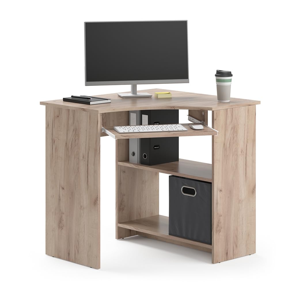 Vicco Bureau d'angle Odin, Sonoma, 83x76cm | avec plateau clavier coulissant et surfaces de rangement