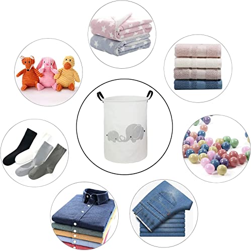Cam2 Laundry Baskets 22"×16" Collapsible Waterproof Cotton Linen Foldable Laundry Hampers Storage Bin Organizer Baskets With Handles For Clothes, Toy, Nursery (Today+Elephant) #TOP3