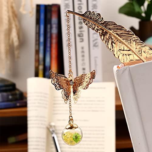 Toirxarn Metal Feather Bookmarks With 3D Butterfly Pendant - Perfect Teacher Appreciation, And Birthday Gift For Women, Her, Mom, Librarian, And Book Lovers - Unique Page Marker #TOP5