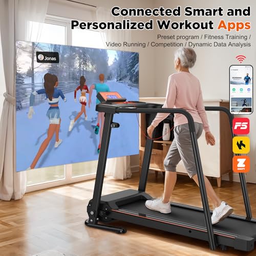 Image of Treadmills for Seniors, Treadmills for Home with Long Handrails, Heart Rate Monitor, Bluetooth App Control, Ideal Treadmill for Elderly & Family Use