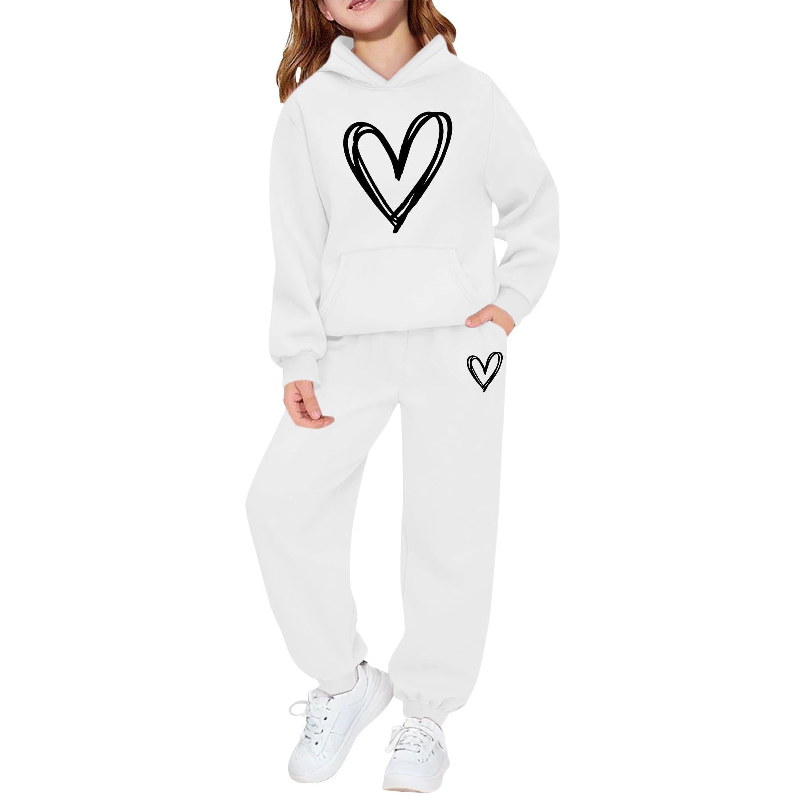 Conjunto de chándal para niñas, sudadera de manga larga y pantalones deportivos de 2 piezas, conjuntos de sudadera con capucha y pantalones deportivos para la escuela