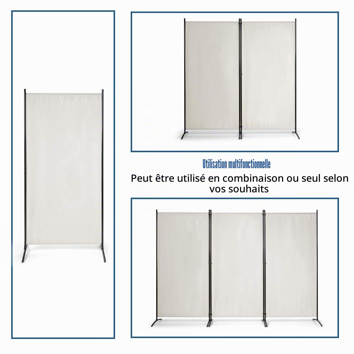 FANTASK Paravent Pliable en métal et Polyester - 260 x 183 cm - pour la Maison, Le Bureau, la terrasse - Extra Large