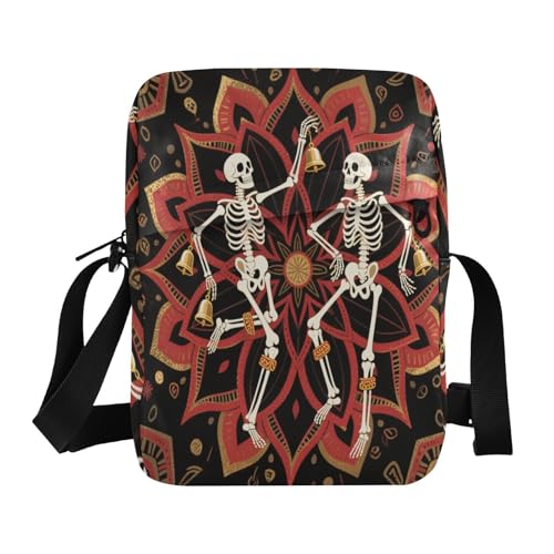 Boho Mandala Flower and Human Skeleton messenger bag crossbody cross body bag for woman Shoulder Handbag For Travel Adjustable Strap for business Outdoor Daily