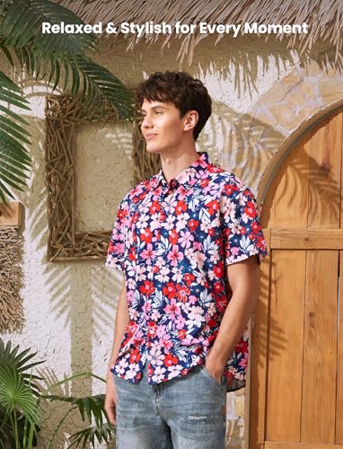 Image of PATPAT Couples Matching Outfits Hawaiian Women Dresses & Men Shirts | Matching Cruise Outfits for Couples, Beach Vacation Outfits, Spaghetti Strap Midi Sundress, Men Boho Tropical Print Shirt