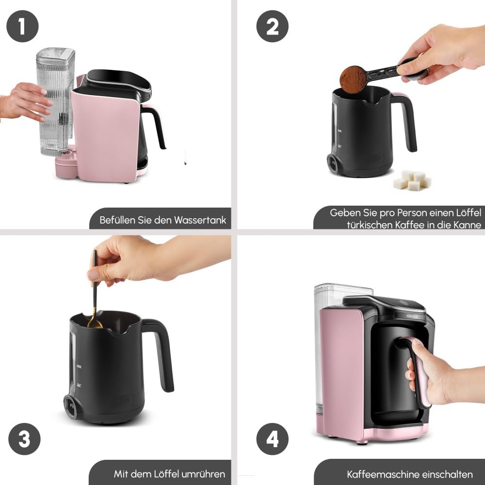Karaca Hatır Aqua - Automatische Türkische Kaffeemaschine Mit Wassertank, Akustisches Warnsystem, 5 Tassen Türkischer Kaffee Kapazität, 735 Watt - Rose Gold
