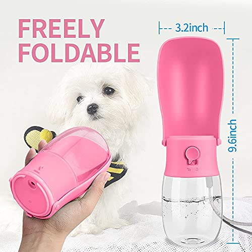 Pet Dog Water Bottle, 10 Oz Foldable Dog Water Dispenser with Drinking Feeder Portable Leak-Proof Drink Cup, for Pets Dogs Cats Outdoor, Walking, Hiking, Travel (280ml/10oz, Pink) - Image 3
