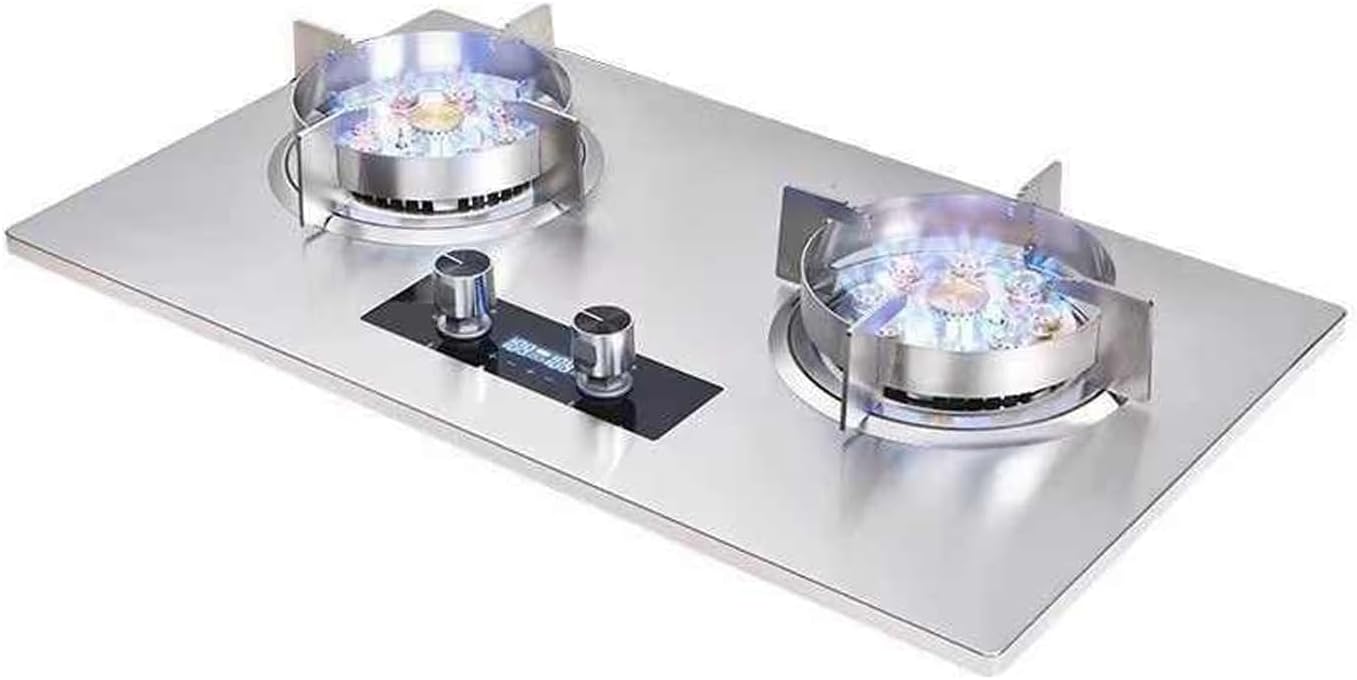 Stainless Steel 2 Burner Gas Stove,5.2KW 9-cavity High-Power Wok,99-minute Independent Timer,with Flame Failure Protection Auto-Ignition,Tabletop/in Dual-Use(LPG)