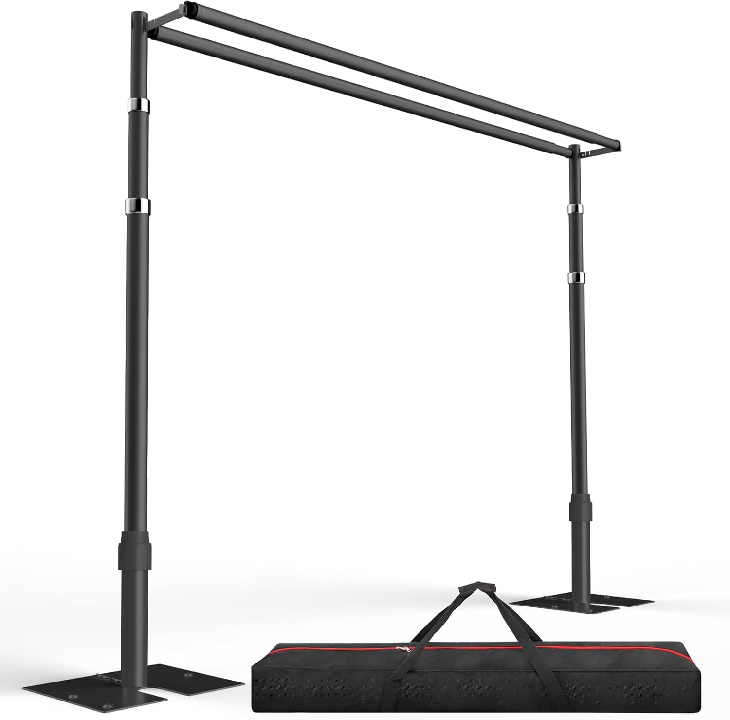 EMART Backdrop Stand Heavy Duty 10x10Ft, Double Crossbar Pipe and Drape Photo Background Support Kit, Adjustable Metal Frame with Flat Base for Wedding Birthday Party Decoration-Black 10×10FT Black