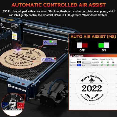 Miniatura 3 de Sculpfun S30 Pro Máquina De Grabado Láser 10w, Cortadora Laser Con Air Assist 30l Min , Riel Lineal, Interruptor De Límite, Grabadora Laser Para Madera, Metal Y Acrílico, 410 X 400 Mm