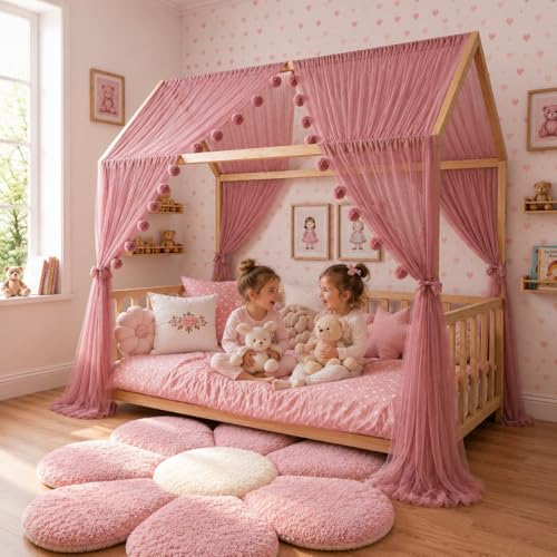 Baby Fancyroom Ciel de lit de Maison, décoration pour Chambre d'enfant, lit d'enfant, baldaquin, Guirlande de Pompons en Tulle de qualité supérieure (Vieux...