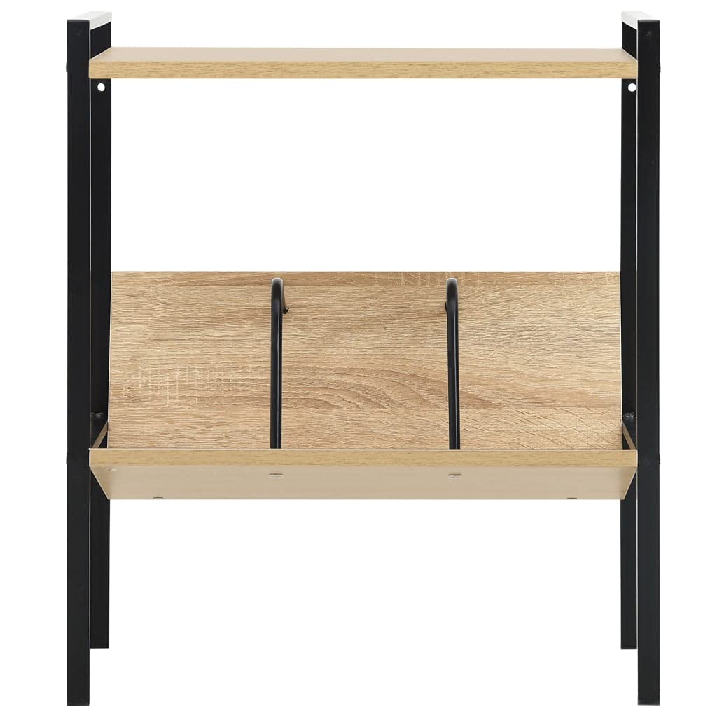 Bibliothèque 2 Niveaux Noir chêne 52 x 28 x 59 cm en Bois d ingénierie et Acier, rayonnage pour Livres CD DVD, étagère sur Pied compacte