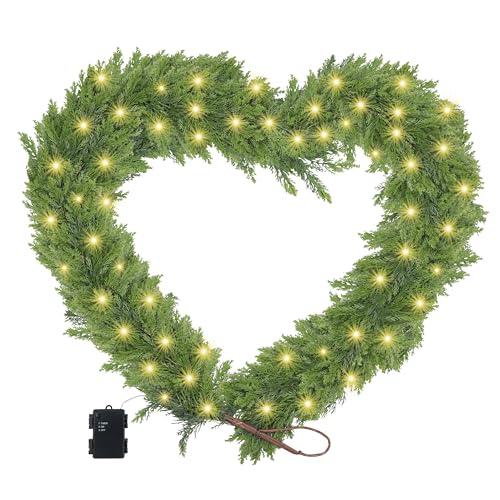 Goldshire 6FT Christmas Cedar Garland with Light, Lighted Real Touch Cedar Garland, Artificial Greenery Garlands for Table Fireplace Wall Stairs Door Xmas Decor