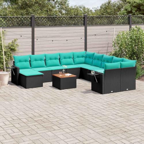 QJBSAVVA 12-TLG. Gartensofa Set schwarzes Polyrattan mit...