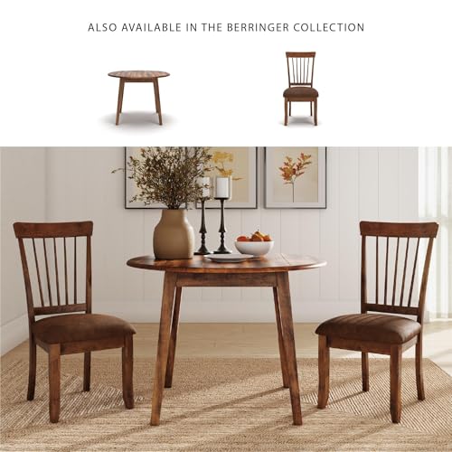 Image of Signature Design by Ashley Dining Drop Leaf Table, 42-Inch Round, Brown | Dual 8-inch drop leaves transition from 26 to 42 inches, Space saving dining table seating up to 4, Berringer Series
