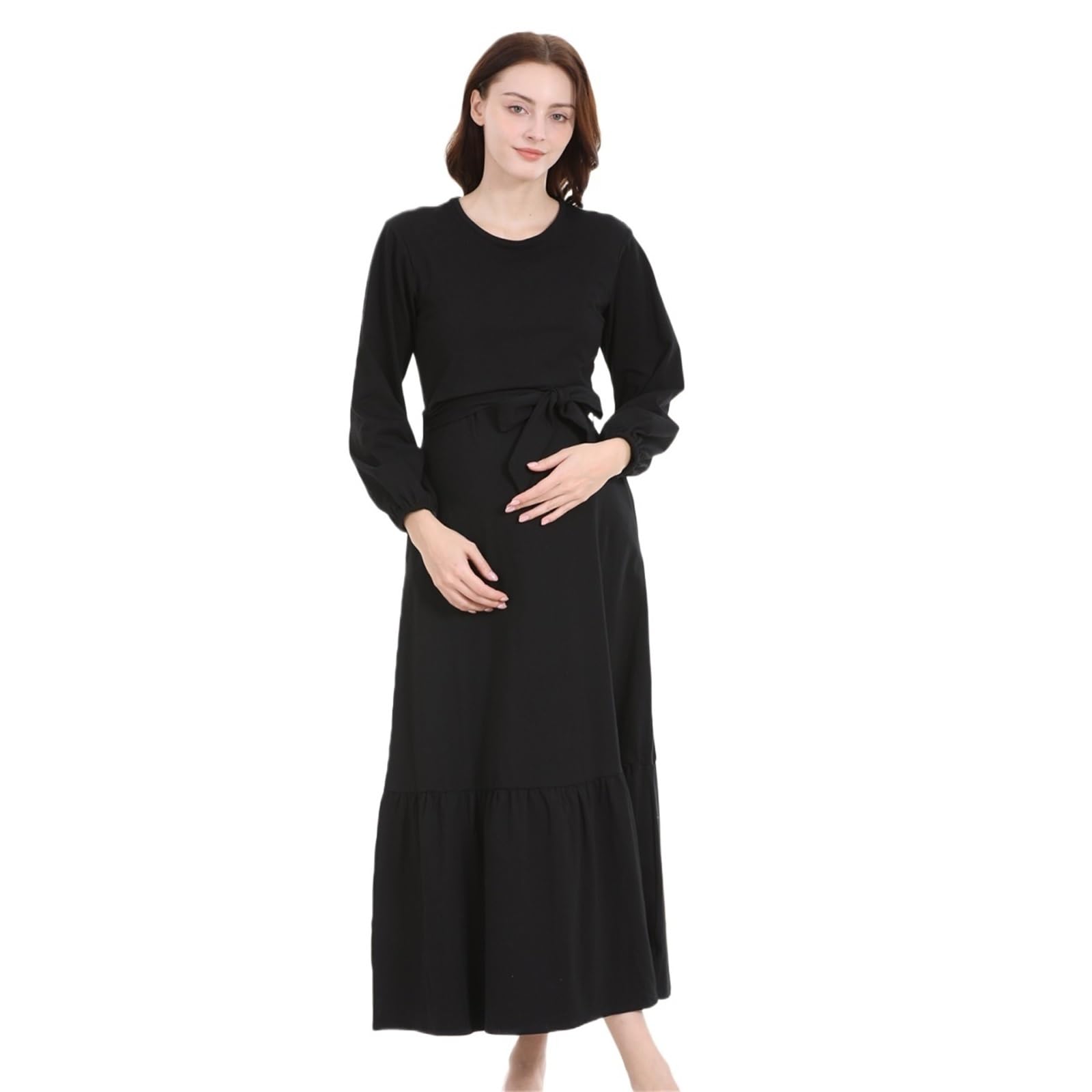 AMEEDA Maternity Clothes Women's Maternity Dress Long-sleeved Breastfeeding Dresses Long O-Neck Pregnancy(3XL)