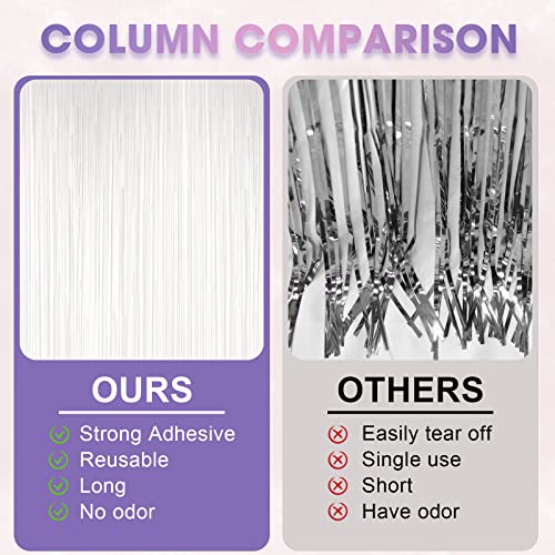 Image of Voircoloria 2 Pack White Tinsel Foil Fringe Curtains, White Party Decorations, Metallic Tinsel Party Streamers Backdrop for Birthday Baby Shower Graduation Wedding Anniversary Party Decorations