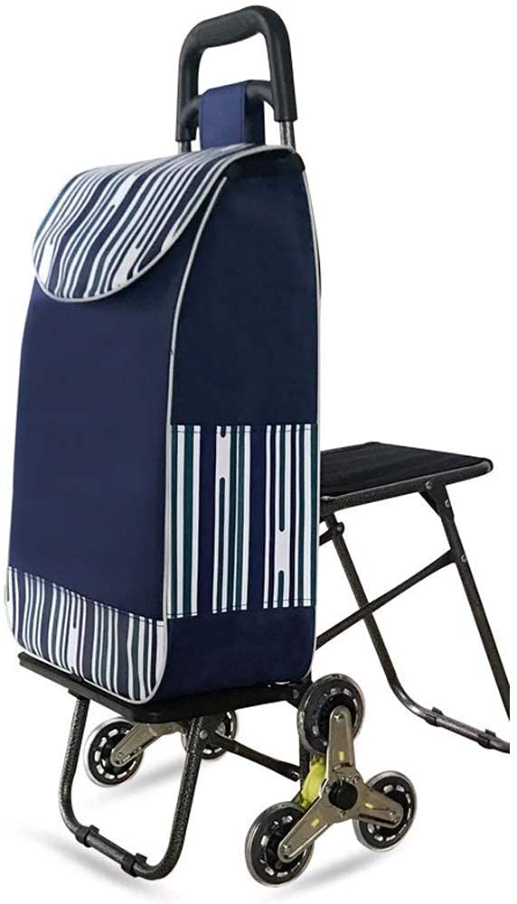 Carrello Portaoggetti Multifunzionale, Carrello a Ruote Leggero Di Capacità con Borsa a 6 Ruote, Carrello Elevatore per Scale Rampicanti, Strisce Blu,Strisce Blu