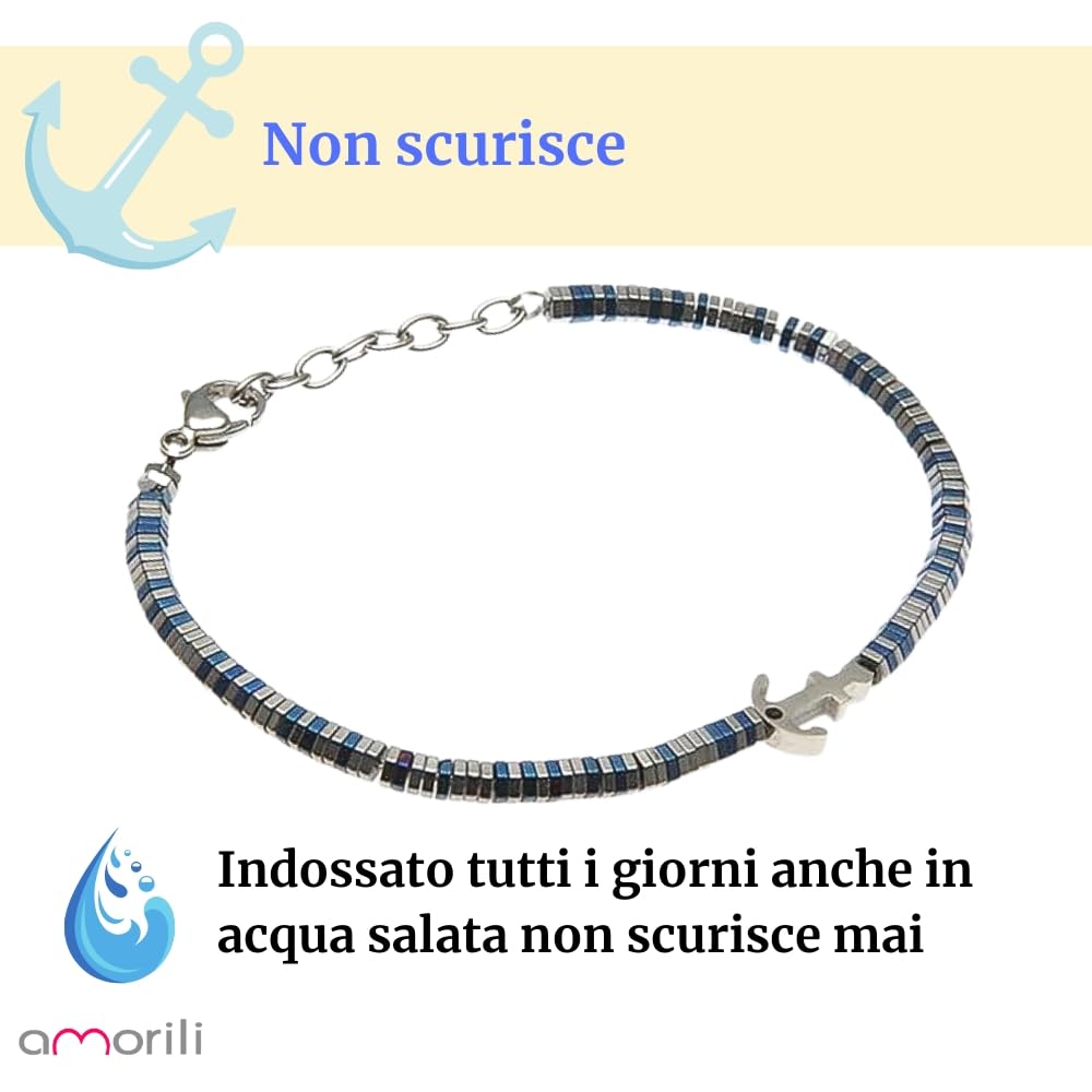 Bracciale Uomo Ancora in Acciaio Inox Blu con Zircone | Braccialetto Nautico Marinaro Elegante e Regolabile | Gioiello Maschile Simbolo di Forza e Libertà | Idea Regalo per Uomo di Mare bcc1853b