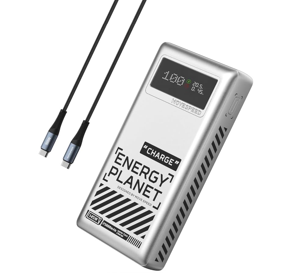 MOVE SPEED 145W モバイルバッテリー 25000mAh 大容量 3ポート 単ポート100W高出力・入力65W急速充電対応 パススルー/低電流モード/残量 Amazon | MOVE SPEED 【145W 高出力モバイルバッテリー】 25000mAh 大