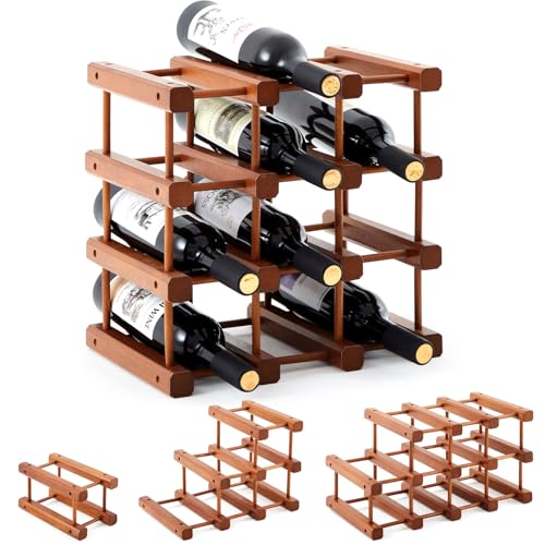 1 Pcs 12 Bottles Wooden Wine Rack Sturdy and Durable for Inside Cabinet Stackable Countertop Modular Wine Storage Rack DIY Assembly Bottle Holder for Cellar (Wooden Color)
