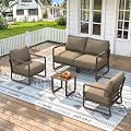 MAISON BACKYARDS 4-Piece Outdoor Aluminum Patio Sofa Set with Coffee Table, Deep Seating Conversation Set with 6.5" Cushions, Modern All-Weather Furniture for Garden, Balcony, Poolside, Brown