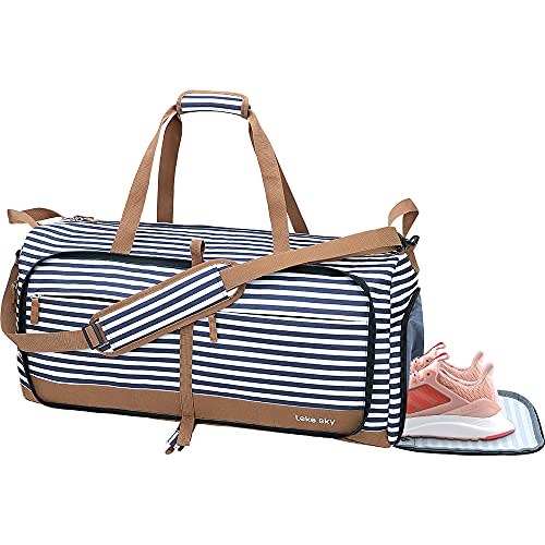 Lekesky Large Travel Duffle Bag, 80L Water-Resistant Weekender Overnight Bag for Women and Men, Foldable Holdall Bag with Shoe Compartment, Airline Travel Bag (Striped, 72 * 33 * 34cm)