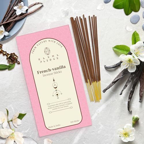 French-Vanilla-Incense-Sticks-Organic-Hand-Dipped-100-Sticks-with-Natural-Herbs-Aromatic-Ingredients-Burn-Time-45-to-60-Minutes-Incense-for-Positivity-Meditation-Relaxation-Spiritual-Gift