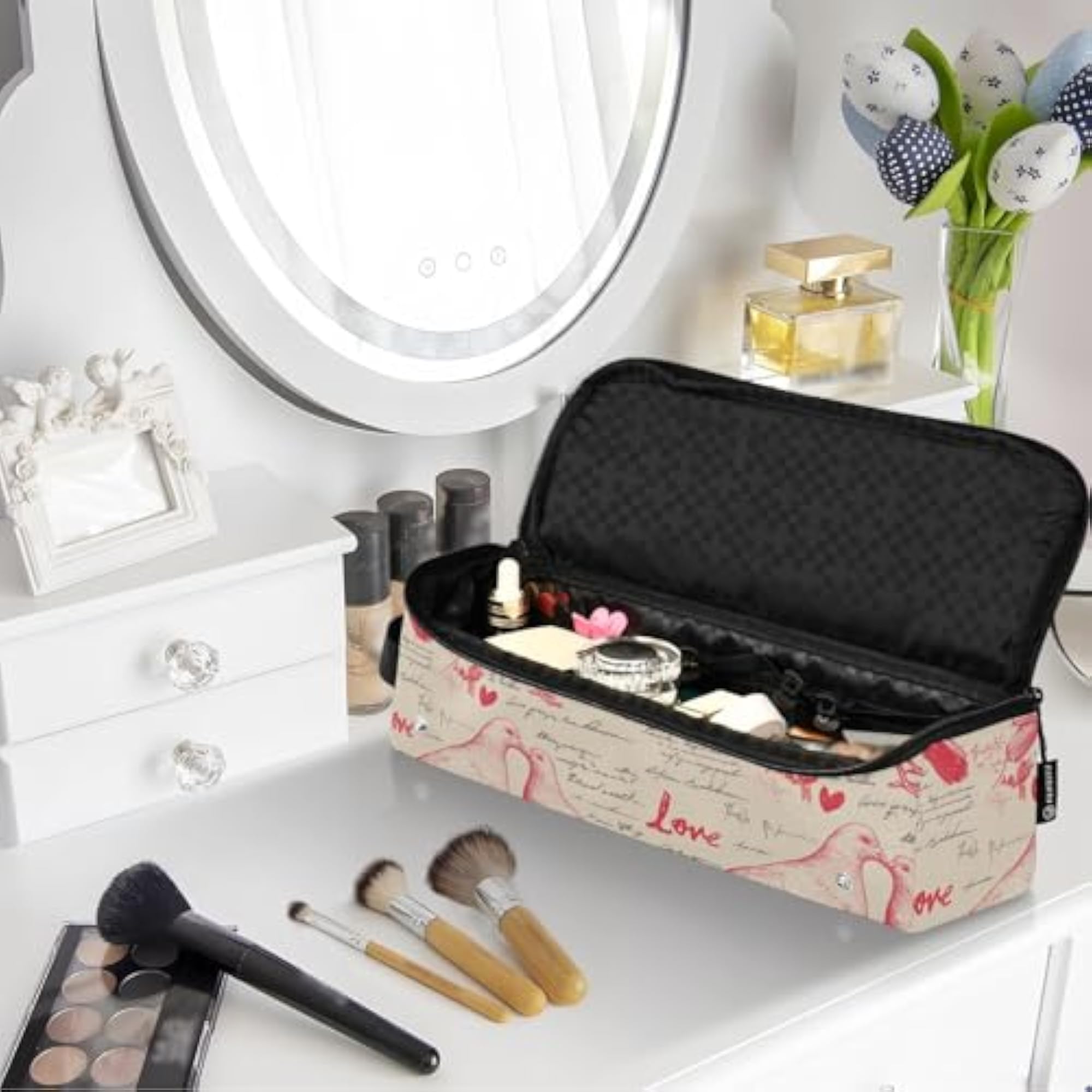 Love Dove Red Beige Hair Tools Travel Bag for Hot Tools
