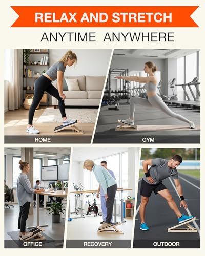 Frylr Portable Wooden Slant Board for Calf Stretching and Exercise, Adjustable Incline Wedge for Squats and Balance, Ankle, Knee and Heel Support, Professional Physical Therapy Equipment,Wood