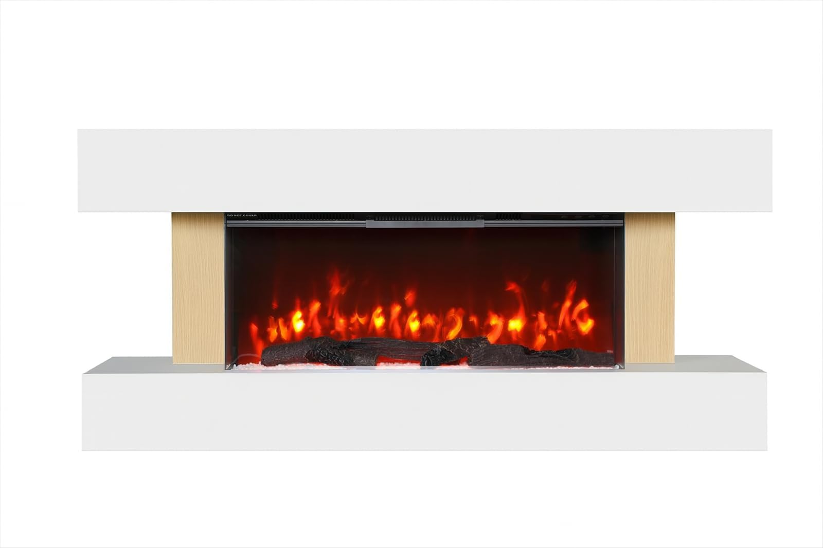 DUPI Chimenea Eléctrica Nero Pro SENZIA | 3 en 1 con Calefacción | Efecto Llama 3D Panorámica | 12 Colores Llama | App Tuya/​Smart Life/​Alexa | Blanco/​Madera | 134x58x21cm