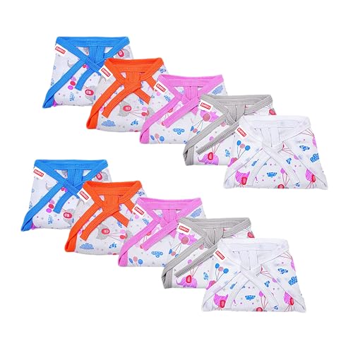 Image of Washable Reusable Cotton Hosiery U-Shape Tie up Nappies /Langot for New Born Baby | Soft, Skin-Friendly & Eco-Friendly | 0-3 Months - Pack of 10, White Printed