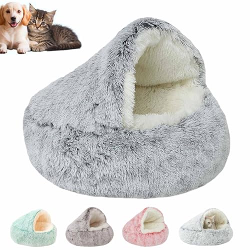 Cozy Cocoon Pet Bed for Dogs Dog Bed with Hood Small Dog Bed with Cover Cave Cozy Cave Pet Beds for Small Medium Large (Gray Medium)