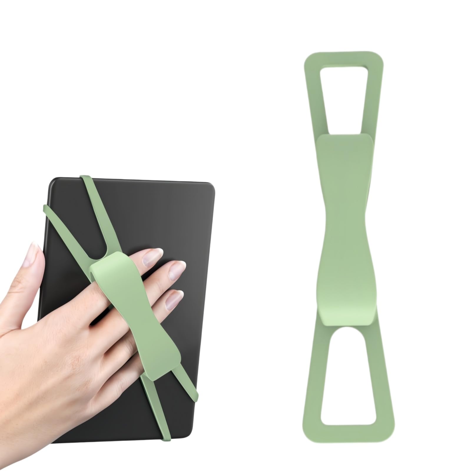 Hand Strap Holder Compatible with Kindle, Secure Comfortable Grip Accessory for Reading in Bed, Lightweight Elastic Hand Strap Compatible with 4.7-8" Kindle Paperwhite/E-Books/Tablets (Green)