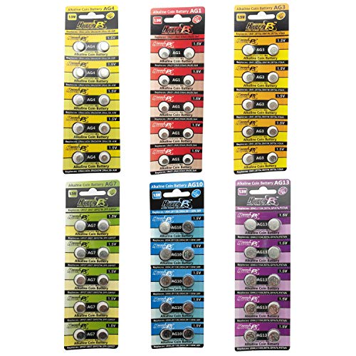 HyperPS (Total 60 pcs AG1 AG3 AG4 AG7 AG10 AG13 Alkaline 1.5V Button Cell Battery Single Use Watch Toys Remotes Cameras
