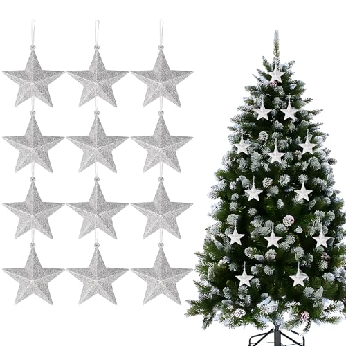 BHGT 12 Christbaumschmuck Weihnachtsstern Weihnachtsdeko Silber...