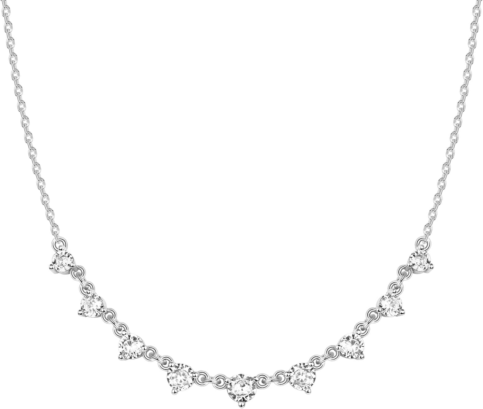 PAVOI 14K Gold Plated Station Necklace - Simulated Diamond BTY Layering Necklaces - Womens CZ Chain, 17 Inches, White Gold, Cubic Zirconia