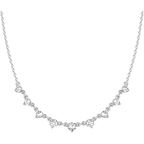 PAVOI 14K Gold Plated Station Necklace - Simulated Diamond Layering Necklaces - Womens CZ Chain