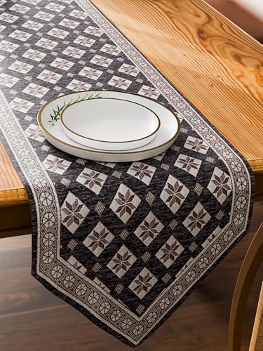 Image of Premium Dining Table Runner | Washable Farmhouse Style Heat Resistant Table Cover for 4 & 6 Seater | Elegant Home & Coffee Table Decor | Soft Viscose Rayon & Cotton | 13x72 Inch | Grey