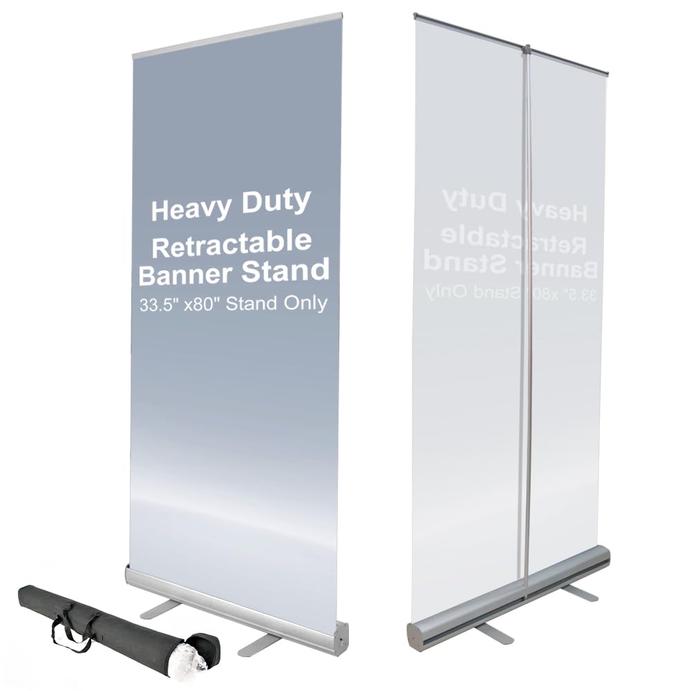 Soporte retráctil resistente de 33.5 x 80 pulgadas, soporte portátil de aluminio con bolsa de lona acolchada para exhibiciones de ferias comerciales (solo soporte)