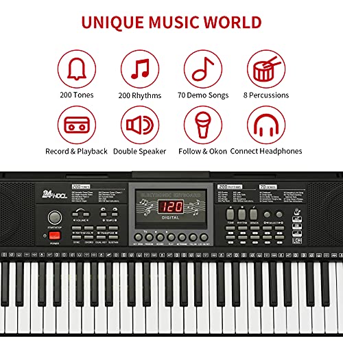 24Hocl 61 Key Premium Electric Keyboard Piano For Beginners With Stand, Built-In Dual Speakers, Microphone, Headphone, Stand & Display Panel (Black) #TOP2